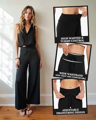 ZOOSIXX Soft Black Pajama Pants for Women, Wide Leg Comfy Casual Lounge Yoga Capri Pants 22'' / 30'' - Image 4