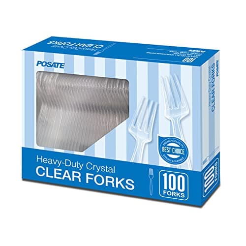 POSATE Heavy Weight Plastic Forks, Clear Disposable, 100 Count - Image 1
