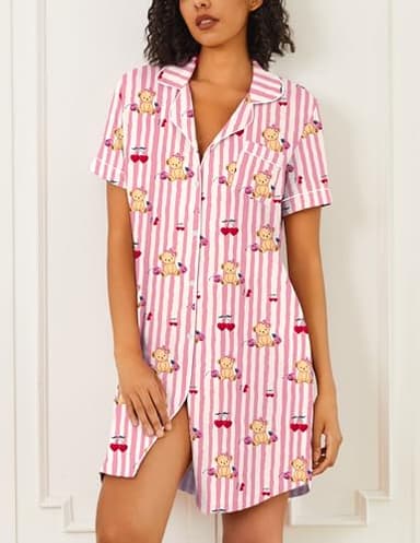 Ekouaer Nightgowns for Women 2 Pack Button Down Sleepwear Short Sleeve Sleepshirts Soft Nightshirts Boyfriend Pajama Dress - Image 2