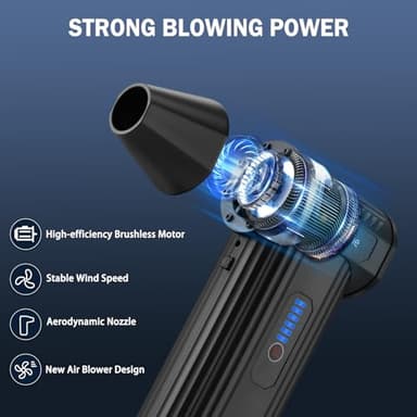 Koilboane Compressed-Air-Duster Brushless Electric Air Blower, Mini Powerful Cordless Rechargeable 8000mAh Battery Jet Dry Portable Jet Turbo Fan Dust Snow Blower for Cleaning Car/Keyboard/PC/Home - Image 3