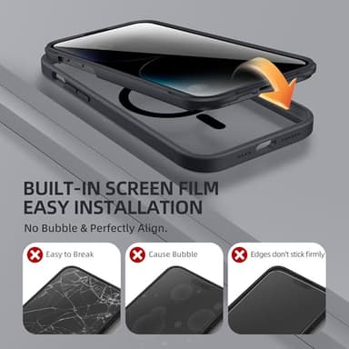 BERFY for iPhone 14 Pro Max Case, Compatible with MagSafe, Built-in Privacy Screen Protector and Camera Protection, Anti-Spy Full Body Shockproof Clear Phone Case for 14 Pro Max 6.7", Black - Image 5