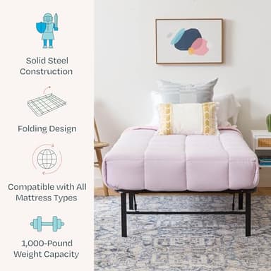 Linenspa Folding Metal Platform Bed Frame - No Box Spring Needed - Underbed Storage - Simple Tool Free Assembly - Mattress Foundation - 14" High - Traditional Design - Sturdy Steel - Twin Size - Image 2