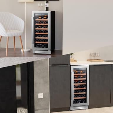 Ca'Lefort 15 Inch Wine Fridge, 33 Bottle Wine Cooler Refrigerator, 40-65°F Wine Refrigerator Glass Door, 3 LED Wine Fridge, Built-in or Freestanding Wine Fridge for Home/Bar/Kitchen (3.0 cu.ft) - Image 7