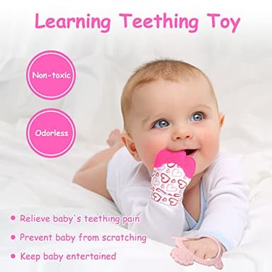 Vicloon Silicone Teething Mitt, 2Pcs Teething Mitten with Adjustable Strap, Crinkle Sound and Textured, Self Soothing Baby Chew Toys for 0-6month Infant - Image 5