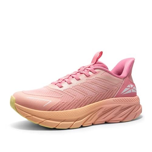 ALLSWIFIT Women's Slip On Walking Shoes Running Comfortable Tennis Breathable Non Slip Athletic Gym Workout Cross Training Fashion Sneakers,Size 9.5,Pink/Orange,SARR034W - Image 1