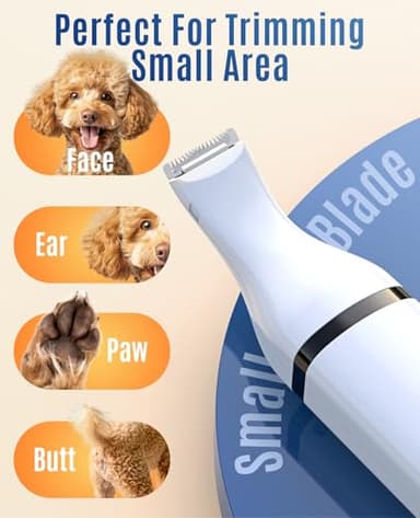 oneisall Dog Clippers with Double Blades,Cordless Small Pet Hair Grooming Trimmer,Low Noise for Trimming Dog's Hair Around Paws, Eyes, Ears, Face, Rump (White) - Image 3
