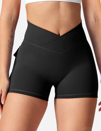 YEOREO Scrunch Workout Shorts with Pockets Charm Gym Biker Shorts for Women High Waisted Yoga Booty Shorts Black S - Image 2