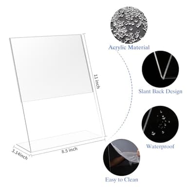 WAEFNO 12 Pack Acrylic Sign Holder 8.5 X 11, L Shape Clear Sign Holder, Clear Plastic Sign Holder Picture Photo Frames, Flyer Document Paper Display Stand for Office Desktop - Image 2