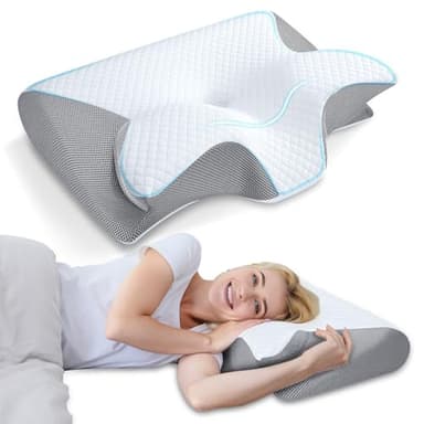 HOMCA Memory Foam Cervical Pillow, 2 in 1 Ergonomic Contour Orthopedic Pillow for Neck Pain, Contoured Support Pillows for Side Back Stomach Sleepers - Image 1