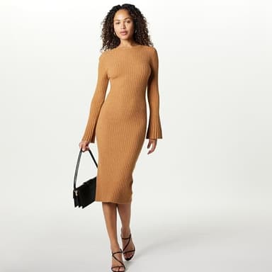 The Drop Women's Fernanda Bell Sleeve Ribbed Sweater Dress, Camel, 4X, Plus Size - Image 4
