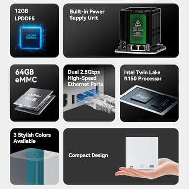 Beelink ME Mini PC, Desktop NAS Intel N150 12G LPDDR5 64G EMMC, 2TB M.2 PCIe 3.0x2 SSD, 6 x M.2 SSD Slots, Dual 2.5G LAN/File Server/NAS Storage/Network Attached Storage/Private Cloud/Network Storage - Image 2