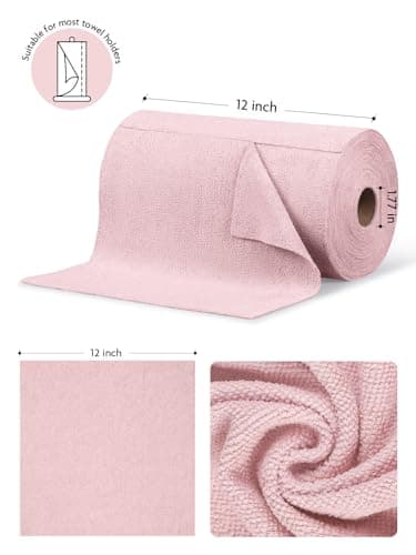 Fantasticlean Microfiber Cleaning Cloth Roll -75 Pack, Tear Away Microfiber Towels, 12" x 12", Reusable, Washable, Scratch Free, Ultra Absorbent Dish Rags for Car, Home, Garage or Shop (Pink) - Image 2