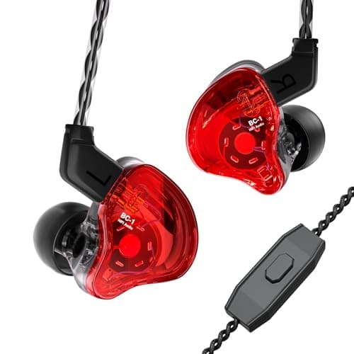 CCZ Melody 1DD 1BA Drivers Wired Earphones, Gaming Earbuds with Microphones, Wired in ear Headphones with Comfortable Ear fins 4N OFC Cable, iems for Gaming PC Laptop Computer (Red, with microphone) - Image 1