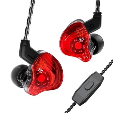 CCZ Melody 1DD 1BA Drivers Wired Earphones, Gaming Earbuds with Microphones, Wired in ear Headphones with Comfortable Ear fins 4N OFC Cable, iems for Gaming PC Laptop Computer (Red, with microphone) - Image 1