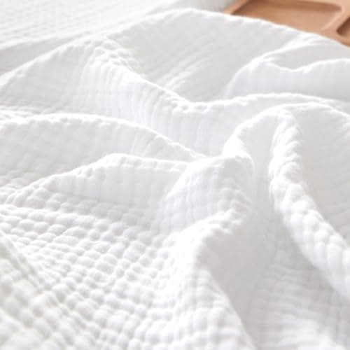 PHF 100% Cotton Muslin Blanket King Size 108"x90", 4-Layer Lightweight Gauze Throw, Breathable Cloud-Soft Minimalist Blanket for Bed, Couch, Camping & Baby, White, Ideal Gift - Image 1