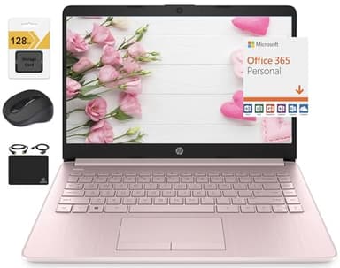 HP New 14" HD Ultra Light Thin Laptop, Quad-Core Intel Celeron Processor, 8GB RAM, 192GB (64GB eMMC+ 128GB Card), Wi-Fi, Upto 11 Hours, Windows 11 S + 1 Year Office 365+HubxcelAccessory, Pink - Image 1