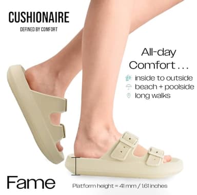 CUSHIONAIRE Fame Cloud Slides for Women with Adjustable Buckles, Waterproof Recovery Sandals for Women 2025 KHAKI 10 - Image 2