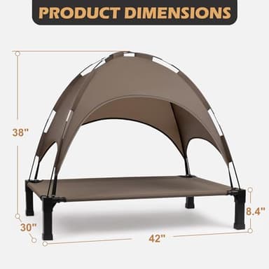 Heeyoo Elevated Dog Bed with Canopy, Outdoor Dog Bed Cot with Removable Shade Tent, Portable Raised Pet Cot Cooling Bed for Dogs and Cats, Brown - Image 5