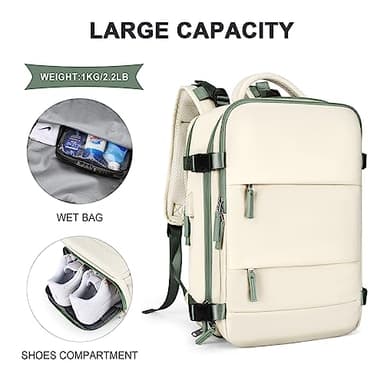 coowoz Large Travel Backpack For Women Men,Carry On Backpack,Hiking Backpacks Waterproof Outdoor Sports Rucksack Casual Daypack travel essentials（White Green） - Image 4
