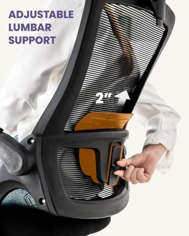 NEO CHAIR Ergonomic Adjustable Home Office Desk Chair High Back Computer Gaming Mesh Chair with Comfy Task Adjustable Arms Lumbar Neck Support Swivel for Home Office (Dark Black) - Image 4