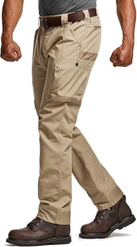 CQR Men's Quick Dry Work Pants, Water Resistant Outdoor Tactical Pants, Lightweight Stretch Cargo Hiking Pants, Frontline Khaki, 34W x 32L - Image 1