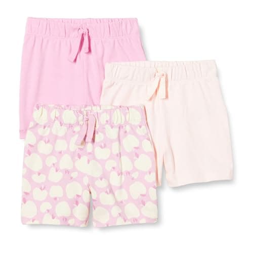 Amazon Essentials Unisex Babies' Cotton Pull-On Shorts, Pack of 3, Pink/Apples, 6-9 Months - Image 1
