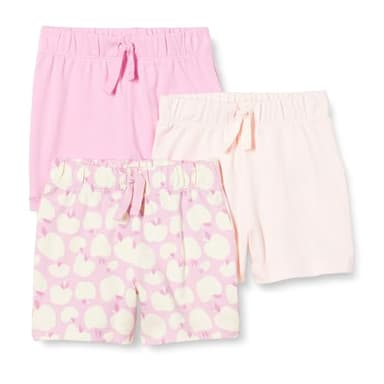 Amazon Essentials Unisex Babies' Cotton Pull-On Shorts, Pack of 3, Pink/Apples, 6-9 Months - Image 1