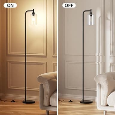 Industrial Floor Lamp with Glass Shade - Black, LED Bulbs, Foot Pedal Switch, Easy Assembly - Image 6