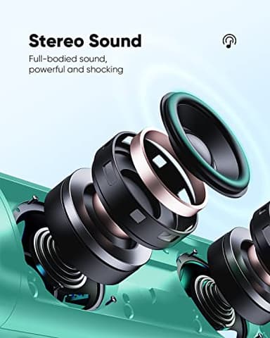 Bluetooth Speaker with HD Sound, Portable Wireless, IPX5 Waterproof, Up to 20H Playtime, TWS Pairing, BT5.3, for Home/Party/Outdoor/Beach, Stocking Stuffers, White Elephant Gifts for Adults (Teal) - Image 2