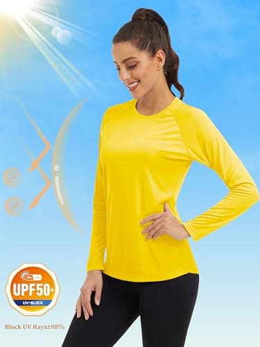 MAGCOMSEN Running Shirts Women Athletic Shirts Women Workout Shirts for Women UV Shirts for Women Long Sleeve Shirts Summer T Shirts Yellow - Image 3