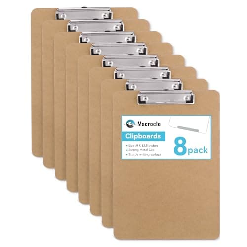 Macroclo Wood Clipboards Set of 8, Letter Size Hardboard Clip Board 8.5x11 for Classroom, Students, Kid, A4 Standard Size 9" x 12.5" with Low Profile Clip, Office & School Supply - Image 1