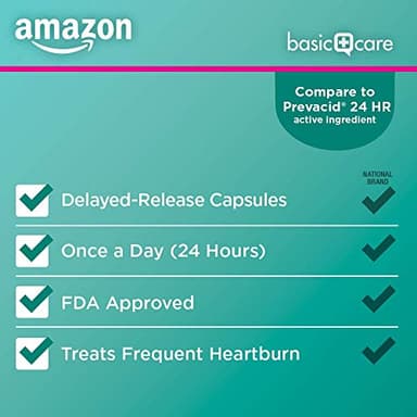 Amazon Basic Care Lansoprazole Delayed Release Capsules, 15 mg, Proton Pump Inhibitor, Acid Reducer, 24 Hour Heartburn Medicine, 42 Count Pack - Image 3