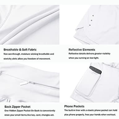 Ksmien Women's 2 in 1 Running Shorts - Lightweight Athletic Workout Gym Yoga Shorts Liner with Phone Pockets White - Image 4