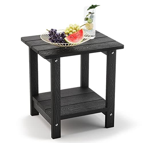 LUE BONA Adirondack Outdoor Side Table, 2-Tier Black HDPS Patio End Table Weather Resistant, Morden Side Table for Patio, Pool, Porch - Image 1