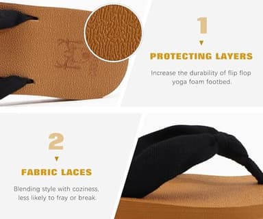 KuaiLu Flip Flops Women Arch Support Yoga Mat Comfortable Summer Beach Walking Thong Cushion Sandals Slip on Outfits Travel Essentials Orthotic Slides Indoor Outdoor Slippers Shoes Black Khaki Size 9 - Image 5
