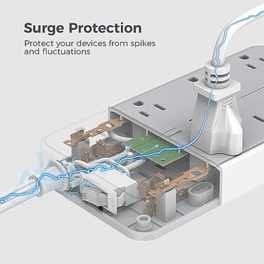 TESSAN Power Strip Surge Protector, Flat Plug Extension Cord with 8 Outlets 3 USB Charger(1 USB C), 1080 Joules Protection, Wall Mountable Charging Station for Home Office School Dorm Room Essentials - Image 5