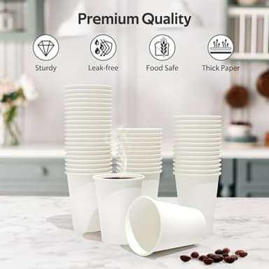 Dealusy 100 Count 12 oz Coffee Cups, Leak-Free Food Safe Paper Cups 12 oz, Disposable 12oz White Paper Cups for Cold and Hot Drinks - Image 3