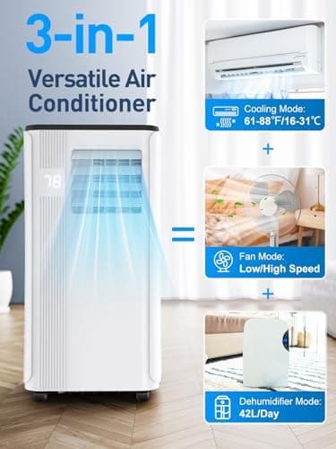 Portable Air Conditioners - 2025 Upgraded 10000 BTU Portable AC for Room up to 450 Sq. Ft, 3 in 1 AC Unit with 24H Timer, Smart Sleep Mode, Remote Control, Air Cooler for Bedroom Kitchen Small-Rooms - Image 5