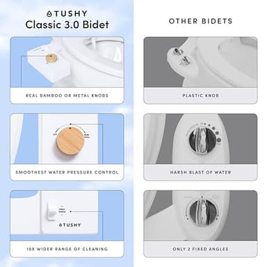 TUSHY Classic 3.0 Bidet Toilet Seat Attachment - A Non-Electric Self Cleaning Water Sprayer with Adjustable Water Pressure Nozzle, Angle Control & Easy Home Installation (Bamboo Knob) - Image 4