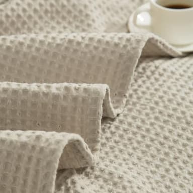 PHF 100% Cotton Waffle Weave Blanket Twin Size for Bed,Snag Proof Lightweight Breathable Moisture-Wicking Throw for Couch,Great for Layering in Cold Weather,Machine Washable,Home Decor Gift-Linen - Image 9