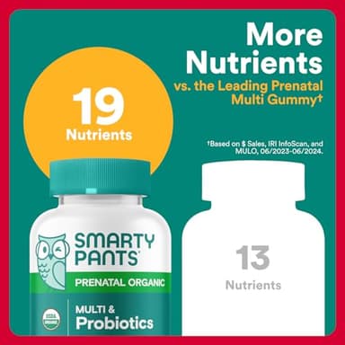 SmartyPants Organic Prenatal Vitamins for Women, Multivitamin Gummies: Probiotics, Biotin, Methylfolate, Omega 3 (ALA), Vitamin D3, C, Vitamin B12, B6, A, K2 & Zinc, Choline, 120 Count (30 Day Supply) - Image 5