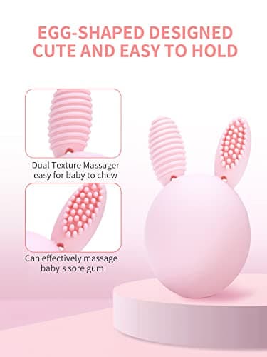 Bunny Eggy Teether Baby Teething Toy Rabbit Egg Rattle Toy Teething Pain Relief for Babies Boys Girls - Pink - Image 2
