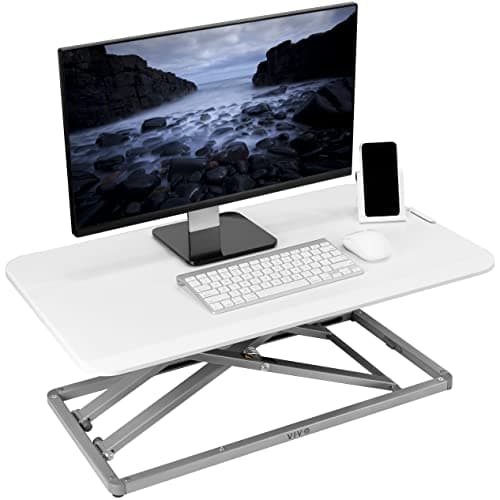 VIVO Economy Single Top Height Adjustable 29 inch Standing Desk Converter, Sit Stand Tabletop Monitor and Laptop Riser Platform Workstation, White, DESK-V000UW - Image 1