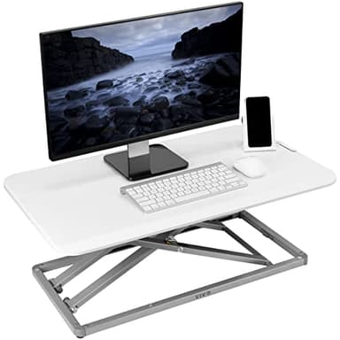 VIVO Economy Single Top Height Adjustable 29 inch Standing Desk Converter, Sit Stand Tabletop Monitor and Laptop Riser Platform Workstation, White, DESK-V000UW - Image 1