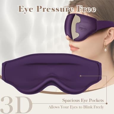 Fygrip 3D Cooling Eye Mask Sleep Mask for Men & Women, 100% Pressure-Free & Light Block-Out Eye Mask for Sleep with Easy Adjustable Strap, Night Eye Cover for Travel, Purple - Image 3