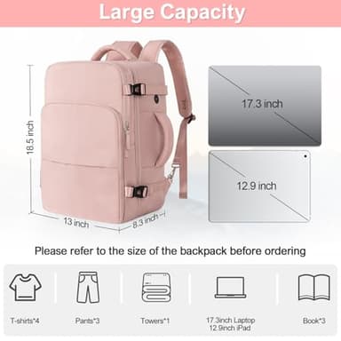 Sinaliy Travel Backpack, Carry on Flight approved Travel Bag with Multi-Pockets, Waterproof 17.3inch Laptop Backpack for Men Women, Pink - Image 5