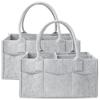 Cute Castle 2 Pack Diaper Caddy Organizer - Portable Baby Caddy Organizer with Handle, Nursery Storage Bin and Car Organizer - Grey - Image 1