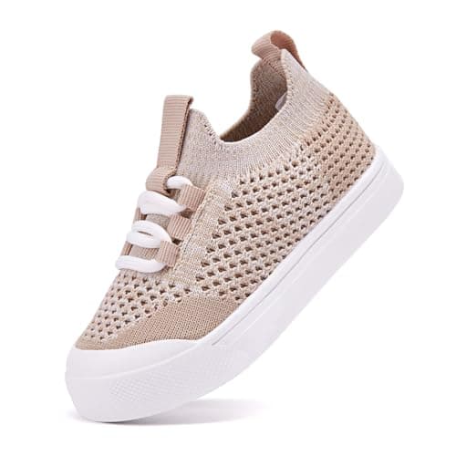 BMCiTYBM Baby Shoes Boys Girls Barefoot First Walking Shoes Breathable Mesh Walker Sneakers Tennis Outdoor Indoor Slip On 12-18 Months Toddler Camel Size 5 Toddler - Image 1