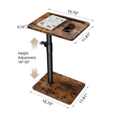 YUHFERA Sofa Armrest Tray Table for Couch - 360° Swivel Height Adjustable End for Small Spaces, Snack Side Table for Bed or Chair with Phone & Tablet Slot (Rustic,Standard) - Image 2