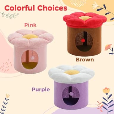 PETEPELA Cat Condo House with Tree, Cave Bed & Removable Flower Cat Cushion - 20X20X16 Inches, Brown - Image 6